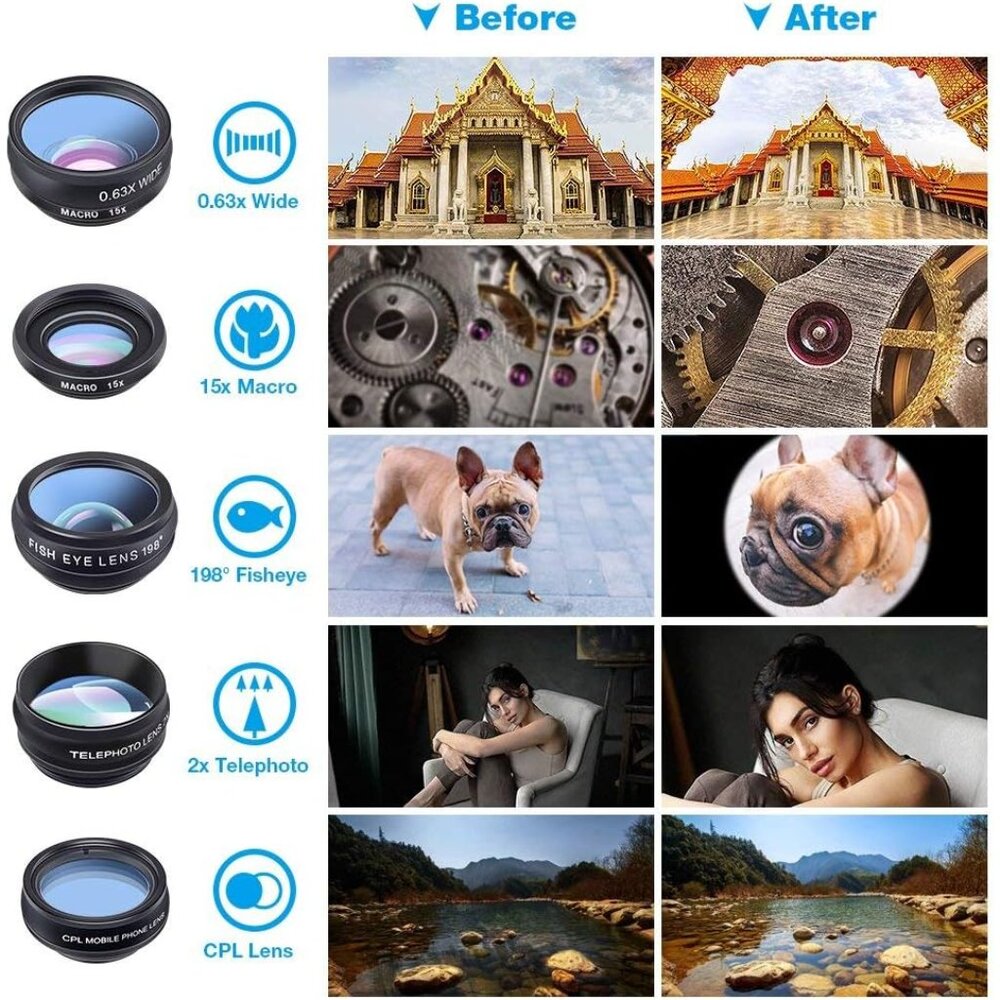 Phone Camera Lens-Macro Lens+Wide Lens+Fisheye Lens+Telephoto Lens+CPL/Flow/Radi - Picture 4 of 7